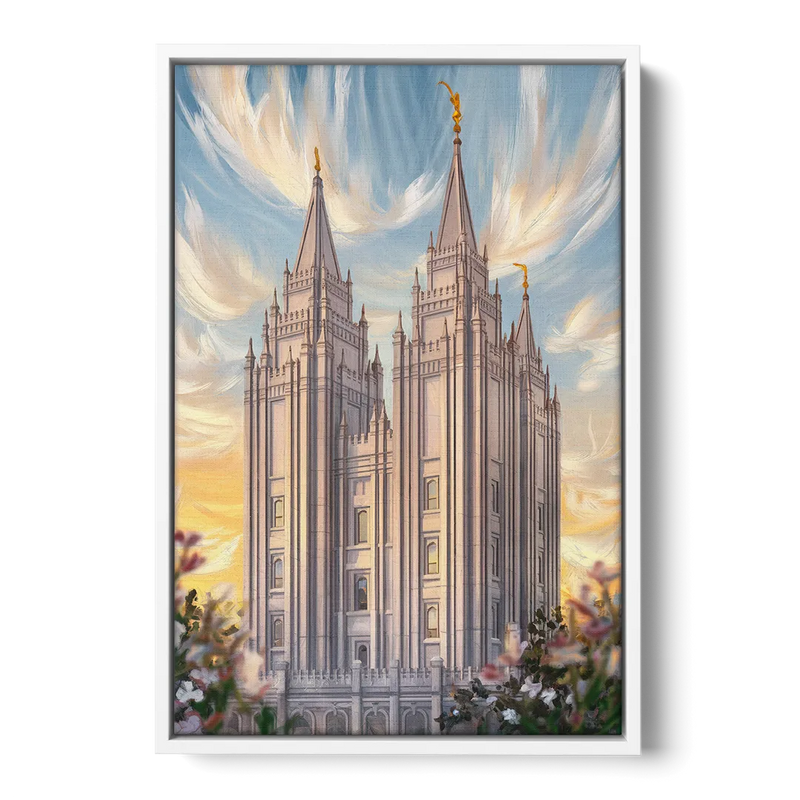 Salt Lake City Temple Square Front - White Canvas Wall Art