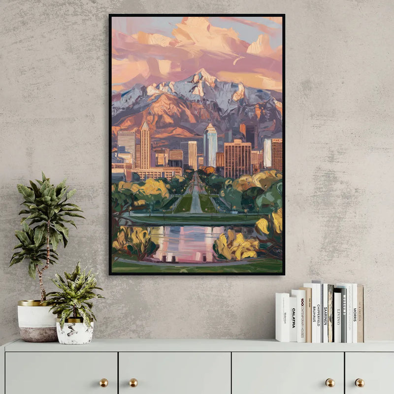 Salt Lake City Urban Landscape Living Room - Black Canvas Wall Art