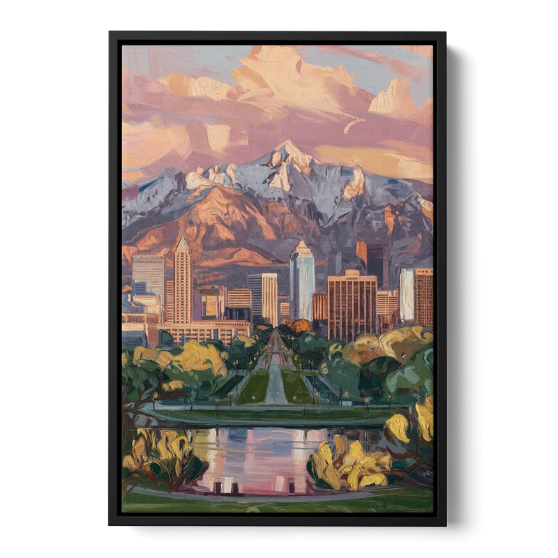 Salt Lake City Urban Landscape Front - Black Canvas Wall Art