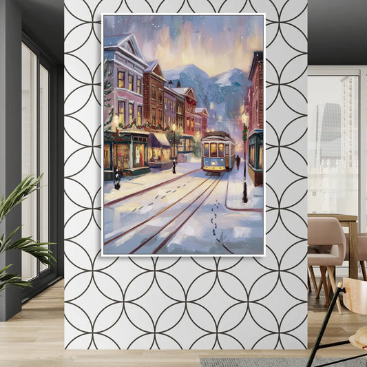 Salt Lake City Winter Scene Living Room - White Canvas Wall Art