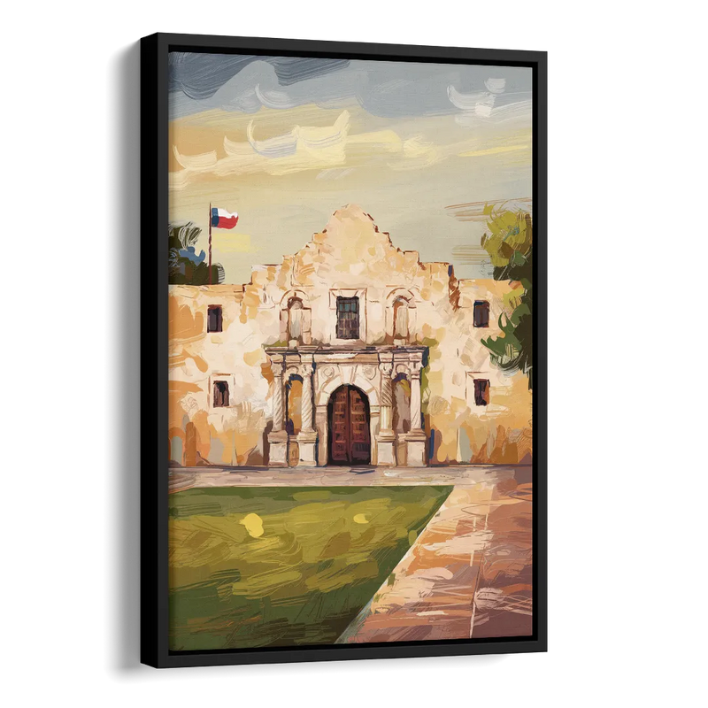 San Antonio Alamo Tribute Side - Black Canvas Wall Art