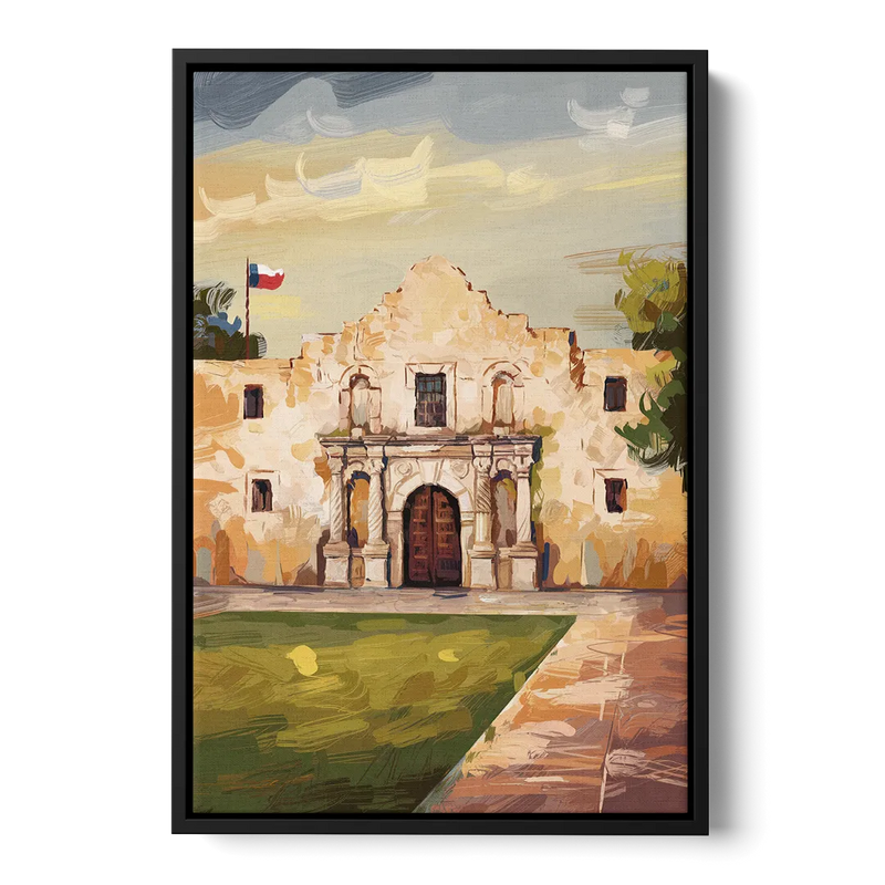 San Antonio Alamo Tribute Front - Black Canvas Wall Art