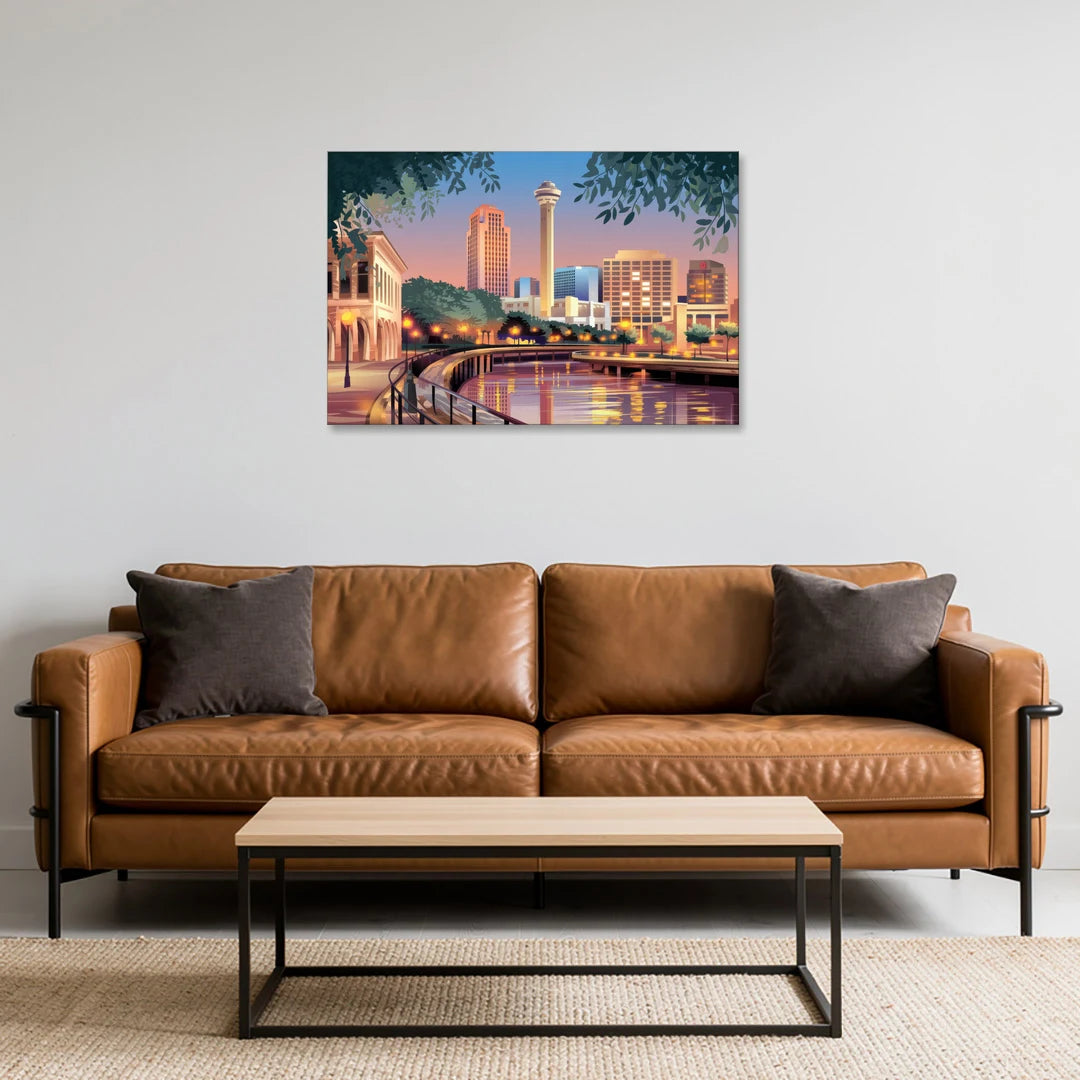 San Antonio Downtown Vibes - Canvas Wall Art - Sofa - 36x24