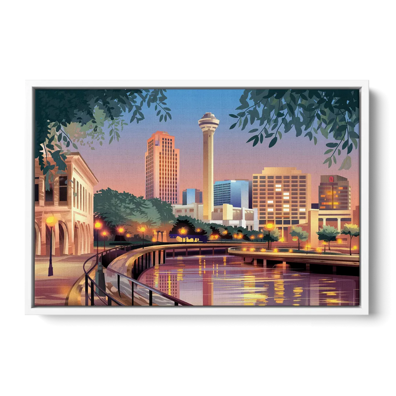 San Antonio Downtown Vibes Front - White Canvas Wall Art