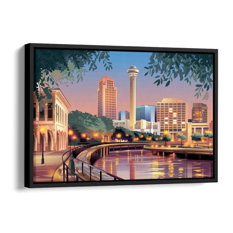 San Antonio Downtown Vibes Side - Black Canvas Wall Art