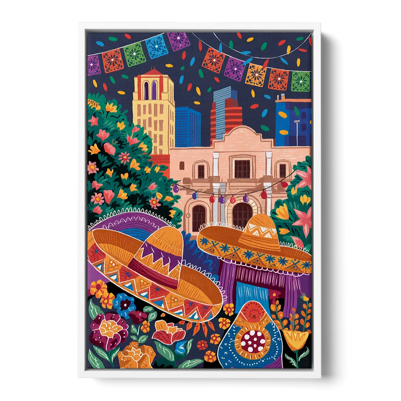 San Antonio Fiesta Colors Front - White Canvas Wall Art