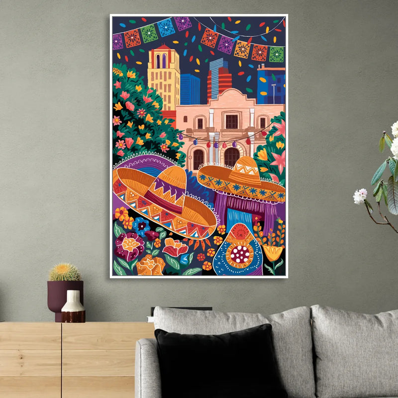 San Antonio Fiesta Colors Sitting Room - White Canvas Wall Art
