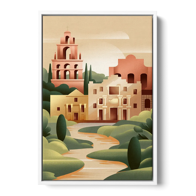 San Antonio Historic Missions Front - White Canvas Wall Art