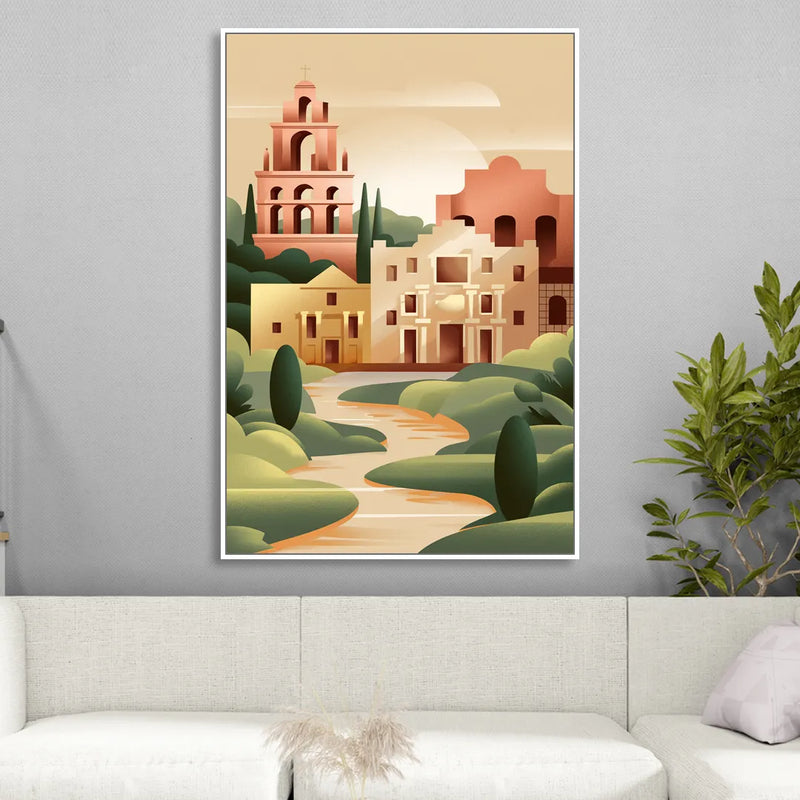 San Antonio Historic Missions Sitting Room - White Canvas Wall Art