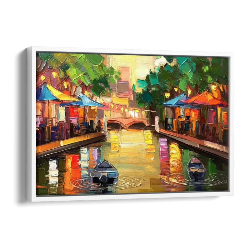 San Antonio Riverwalk Charm Side - White Canvas Wall Art