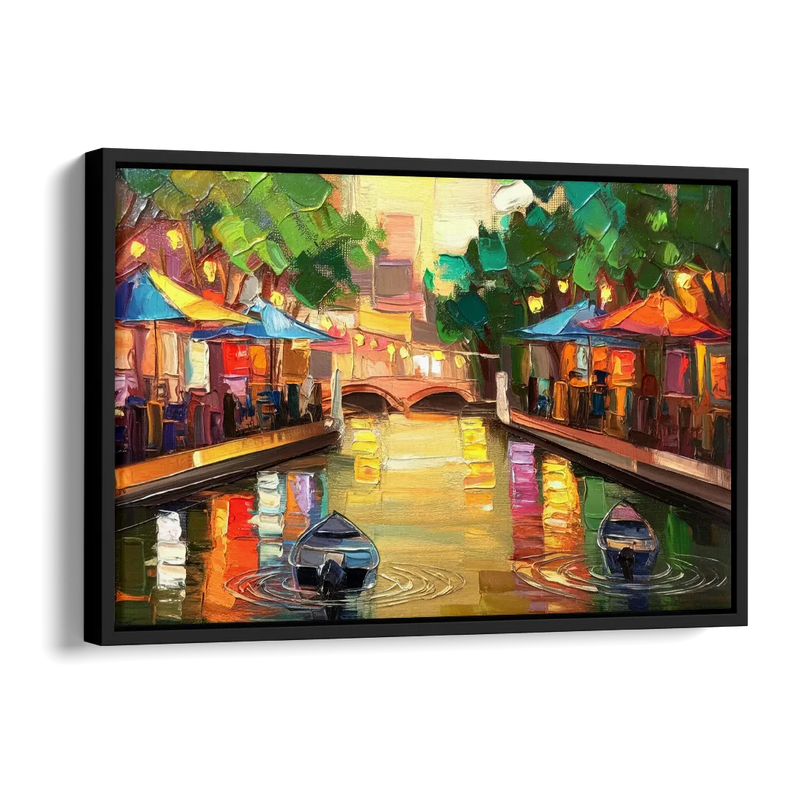 San Antonio Riverwalk Charm Side - Black Canvas Wall Art