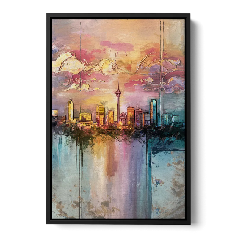 San Antonio Skyline Sunset Front - Black Canvas Wall Art