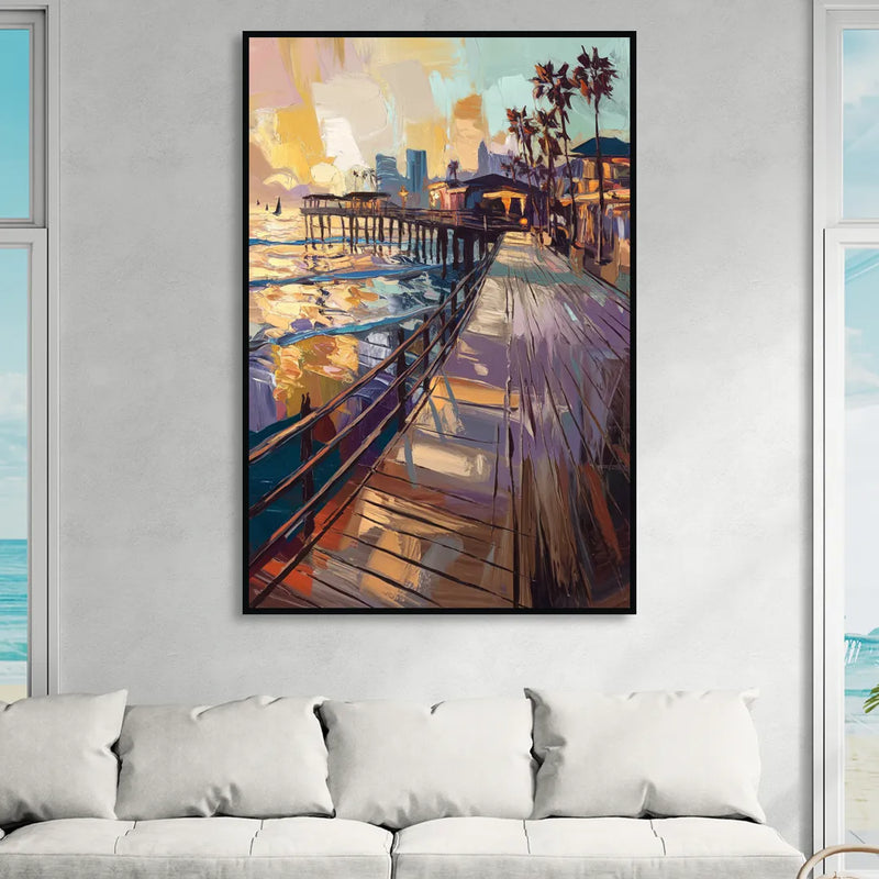 San Diego Boardwalk Scenes Living Room - Black Canvas Wall Art