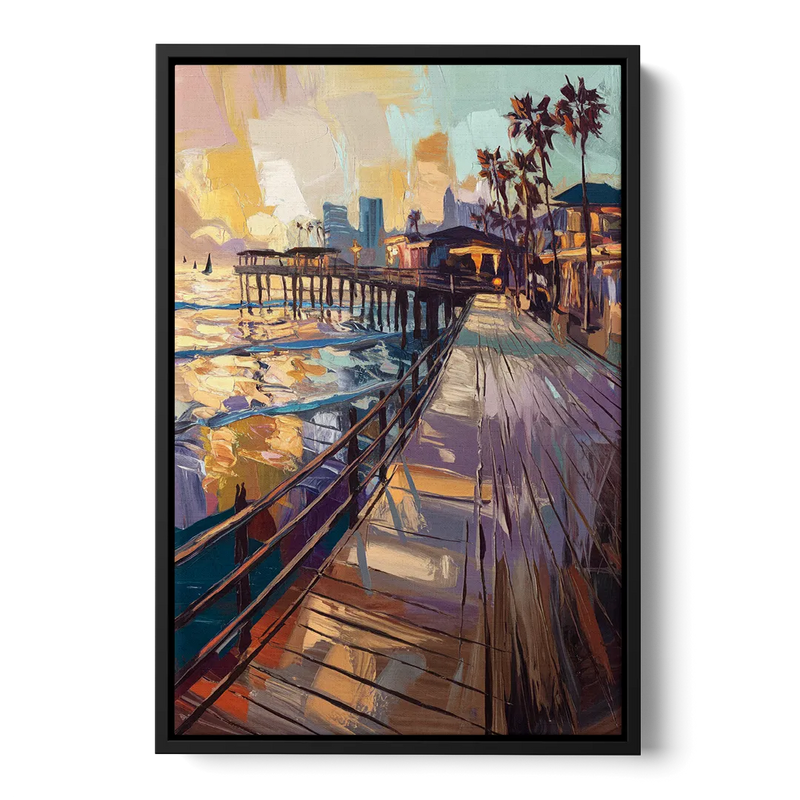 San Diego Boardwalk Scenes Front - Black Canvas Wall Art