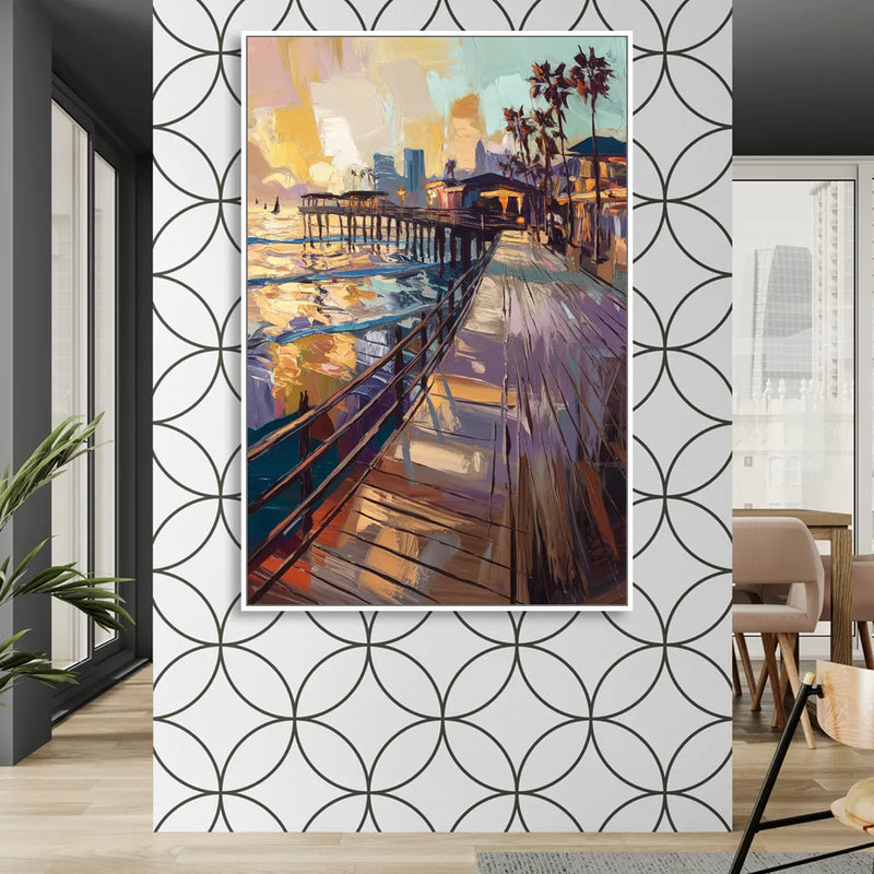 San Diego Boardwalk Scenes Living Room - White Canvas Wall Art