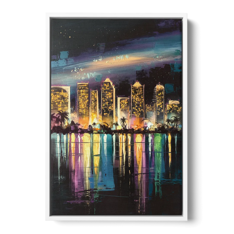 San Diego City Lights Front - White Canvas Wall Art