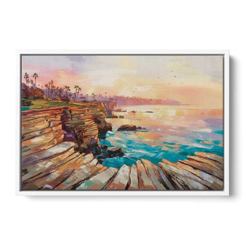 San Diego Coastal Cliffs Front - White Canvas Wall Art