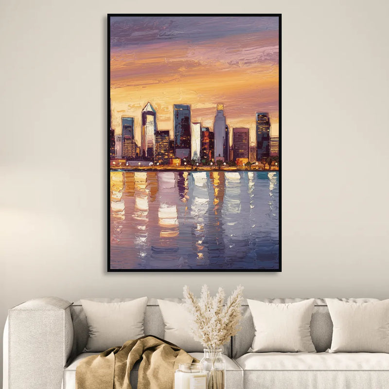 San Diego Downtown Skyline Sitting Room - Black Canvas Wall Art