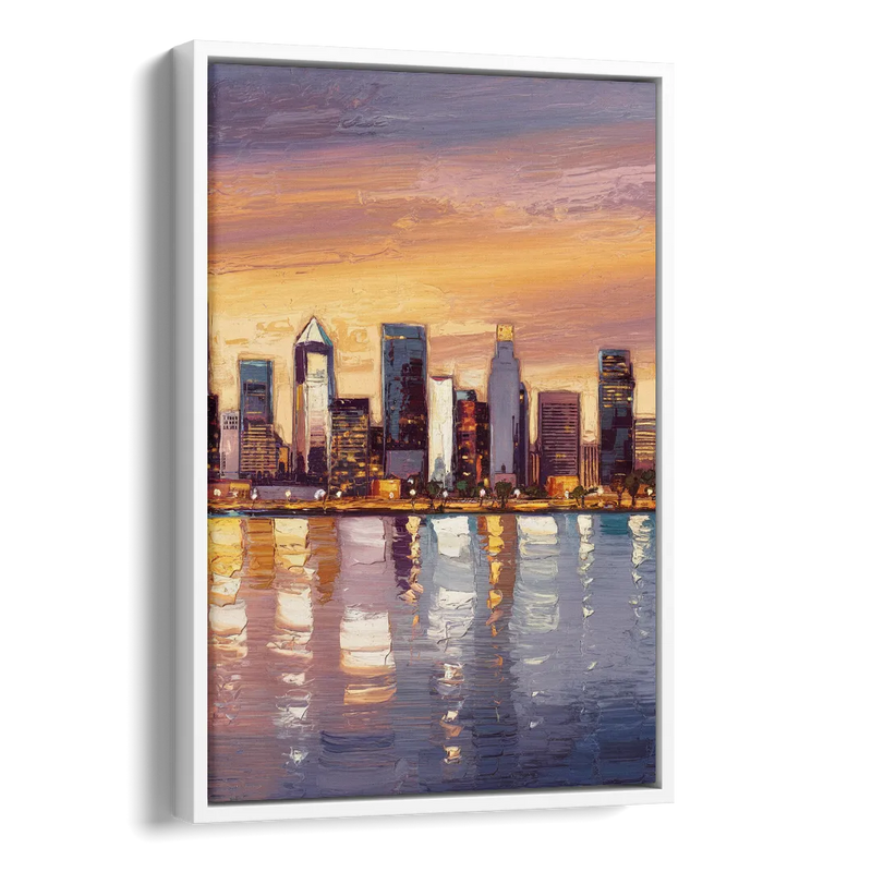 San Diego Downtown Skyline Side - White Canvas Wall Art