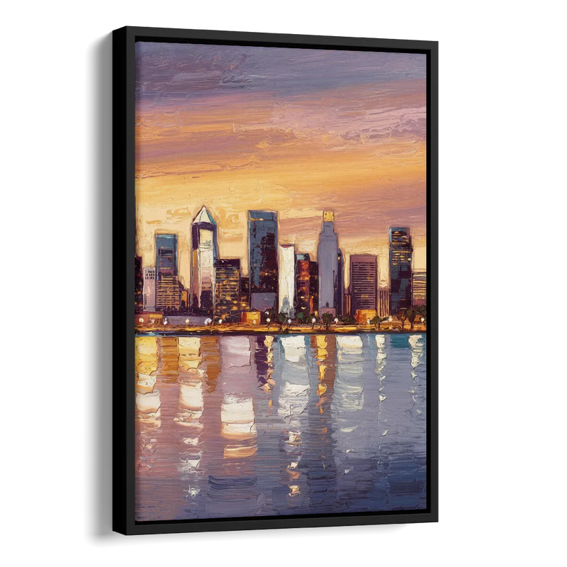 San Diego Downtown Skyline Side - Black Canvas Wall Art