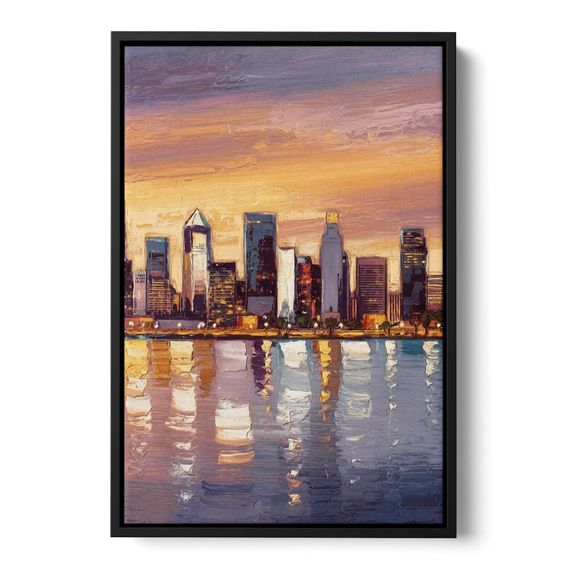 San Diego Downtown Skyline Front - Black Canvas Wall Art