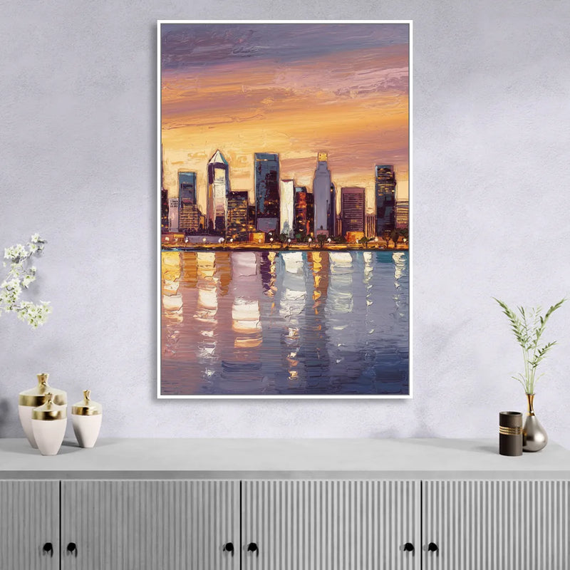 San Diego Downtown Skyline Sitting Room - White Canvas Wall Art