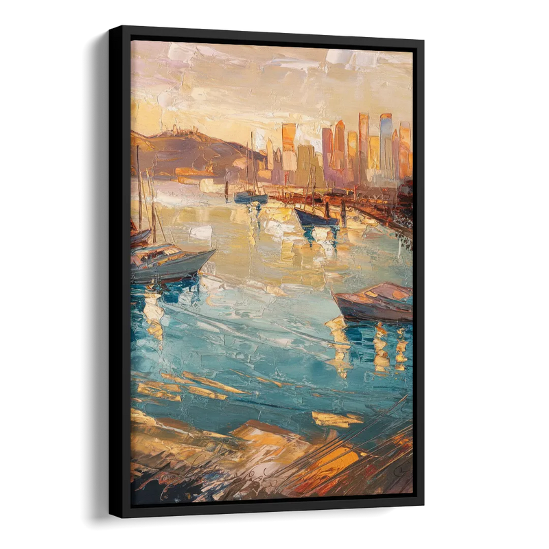 San Diego Harbor View Coastal Side - Black Canvas Wall Art