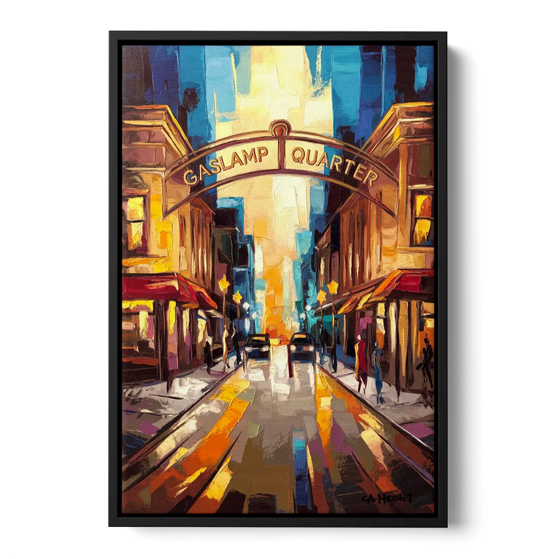 San Diego Historic Gaslamp District Front - Black Canvas Wall Art