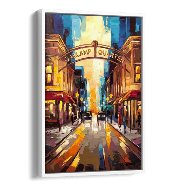 San Diego Historic Gaslamp District Side - White Canvas Wall Art