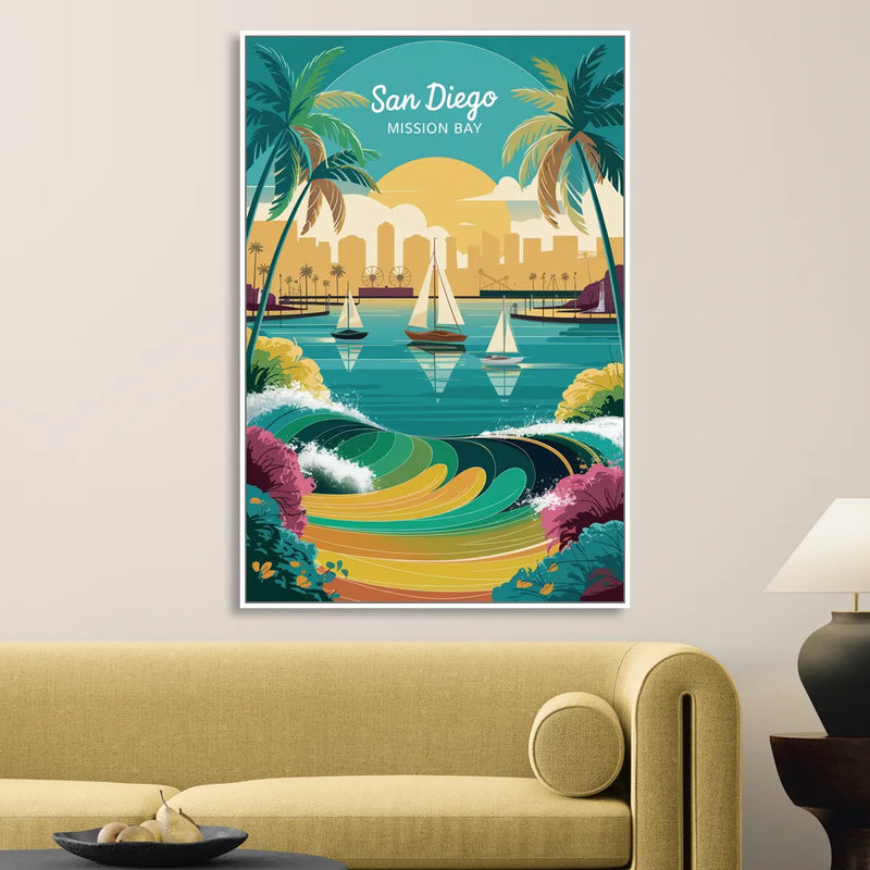 San Diego Mission Bay Views Living Room - White Canvas Wall Art