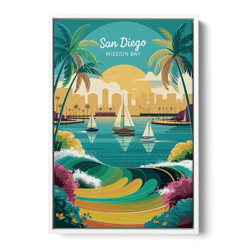 San Diego Mission Bay Views Front - White Canvas Wall Art