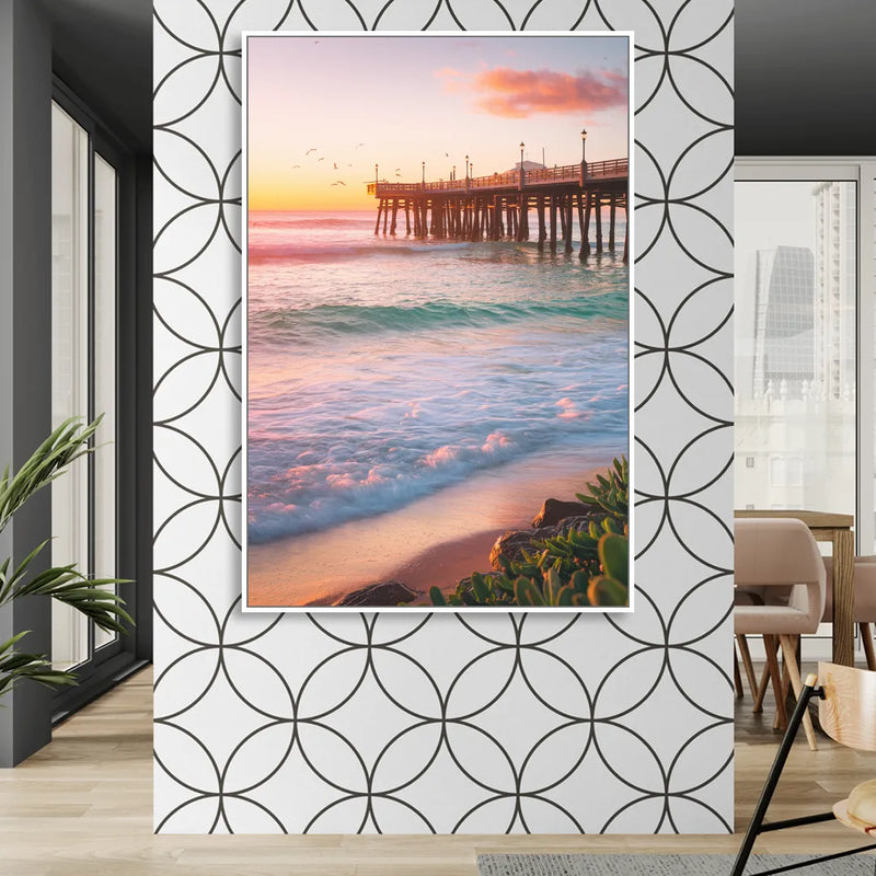 San Diego Pacific Beach Vibes Sitting Room - White Canvas Wall Art