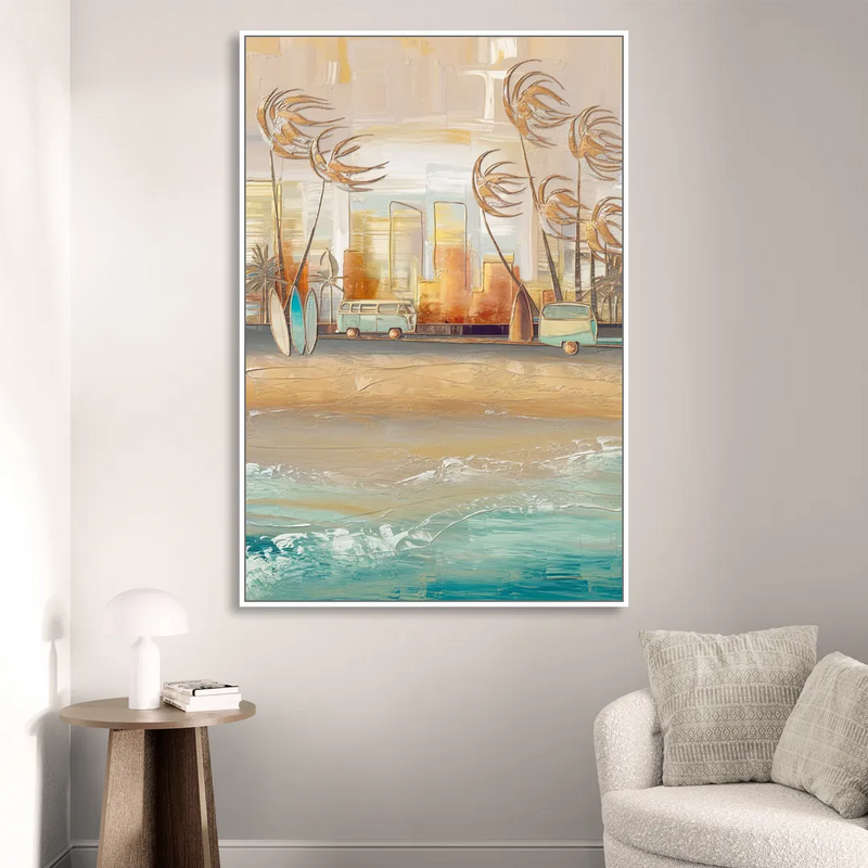 San Diego Pacific Beach Vibes Surf Sitting Room - White Canvas Wall Art