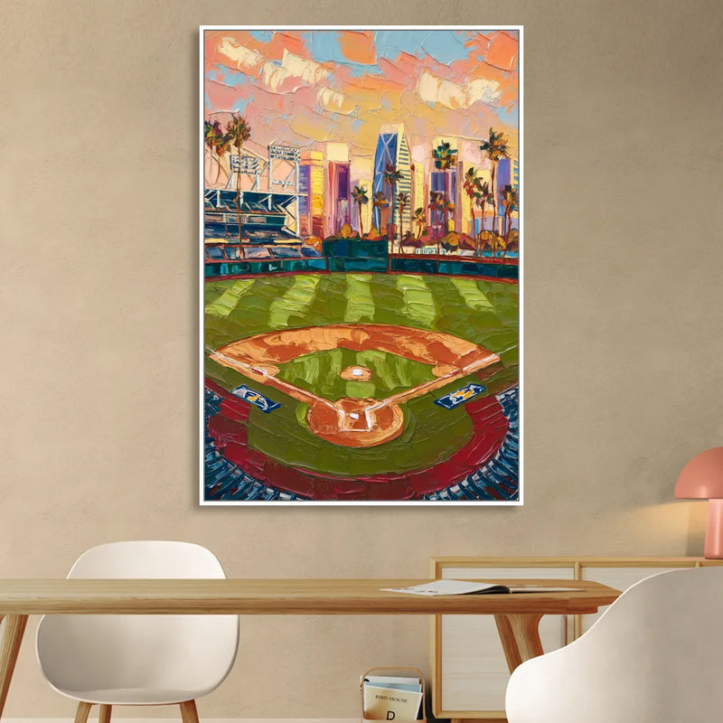 San Diego Padres Stadium Sitting Room - White Canvas Wall Art
