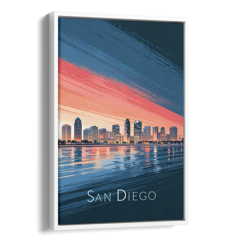 San Diego Urban Skyline Side - White Canvas Wall Art