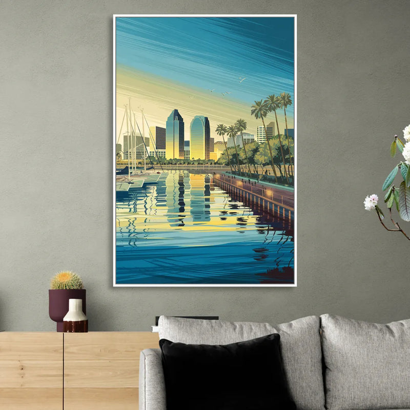 San Diego Waterfront Serenity Living Room - White Canvas Wall Art