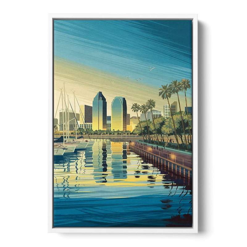 San Diego Waterfront Serenity Front - White Canvas Wall Art
