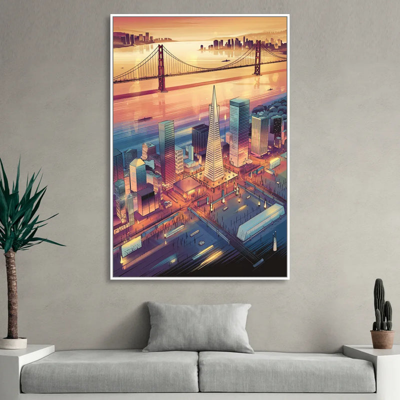 San Francisco Aerial View Living Room - White Canvas Wall Art