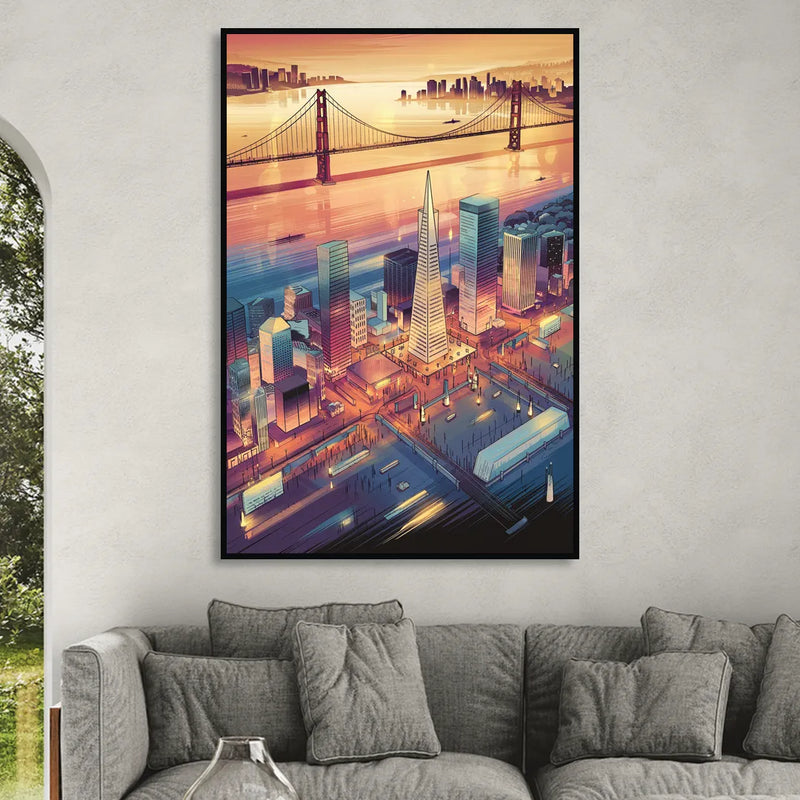 San Francisco Aerial View Sitting Room - Black Canvas Wall Art