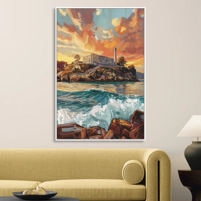 San Francisco Alcatraz Island Living Room - White Canvas Wall Art