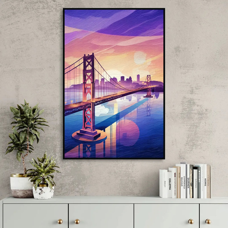 San Francisco Bay Bridge Panorama Sitting Room - Black Canvas Wall Art