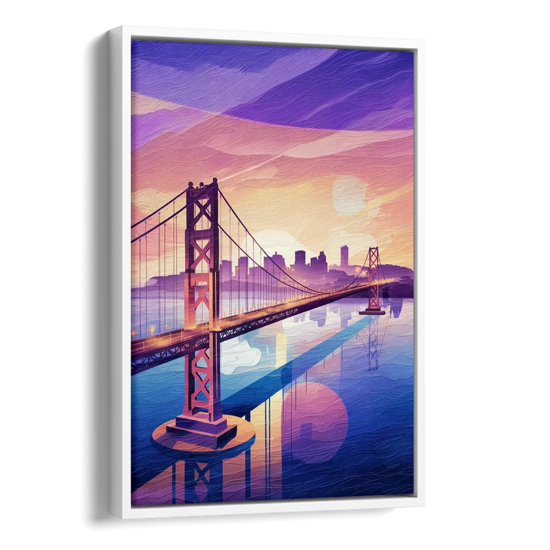 San Francisco Bay Bridge Panorama Side - White Canvas Wall Art