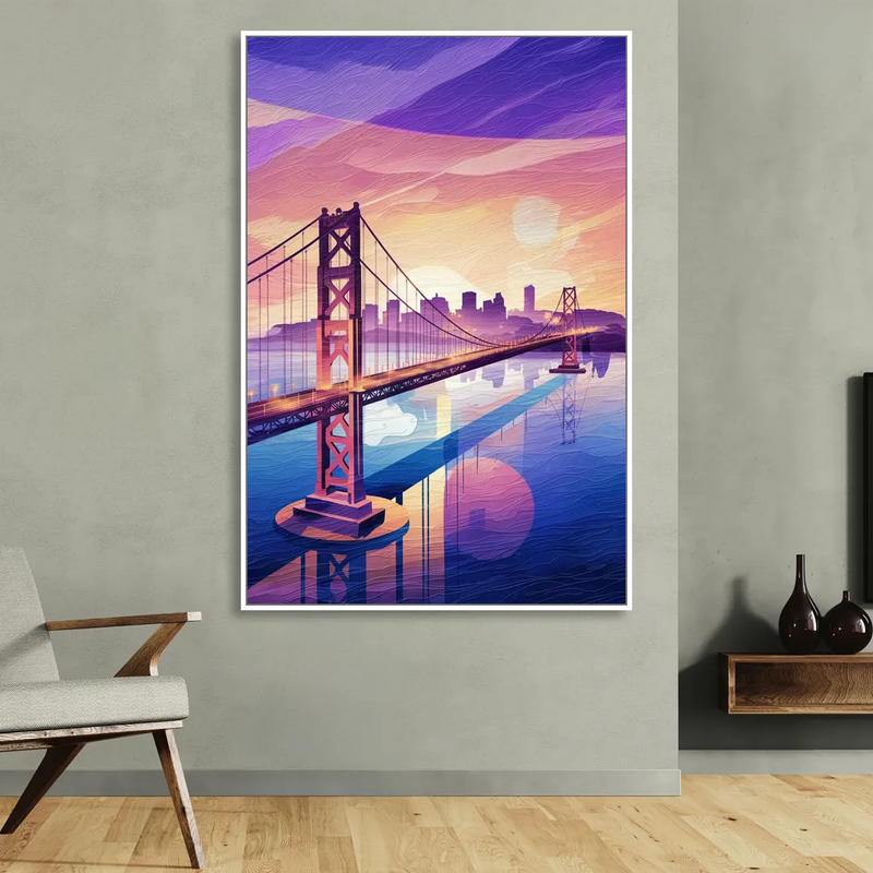 San Francisco Bay Bridge Panorama Living Room - White Canvas Wall Art