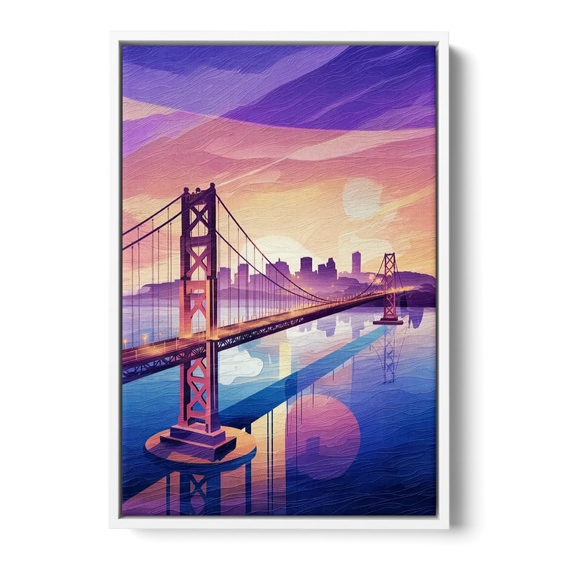 San Francisco Bay Bridge Panorama Front - White Canvas Wall Art