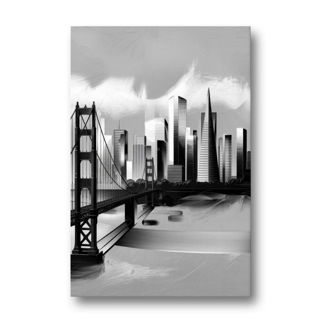 San Francisco Black and White Skyline - Canvas Wall Art - Front