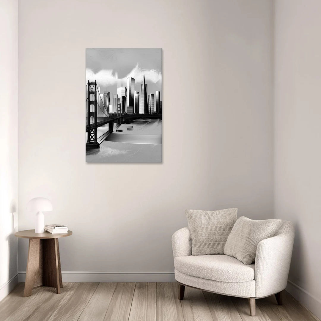San Francisco Black and White Skyline - Canvas Wall Art - Sofa - 24x36