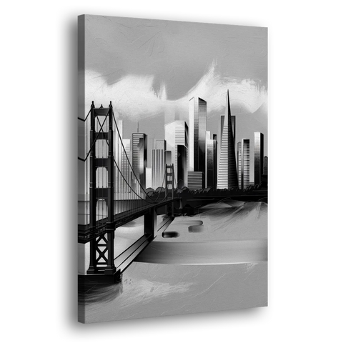 San Francisco Black and White Skyline - Canvas Wall Art