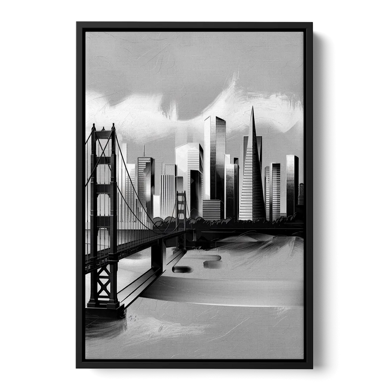San Francisco Black and White Skyline Front - Black Canvas Wall Art