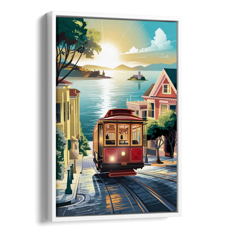 San Francisco Cable Car Journey Side - White Canvas Wall Art