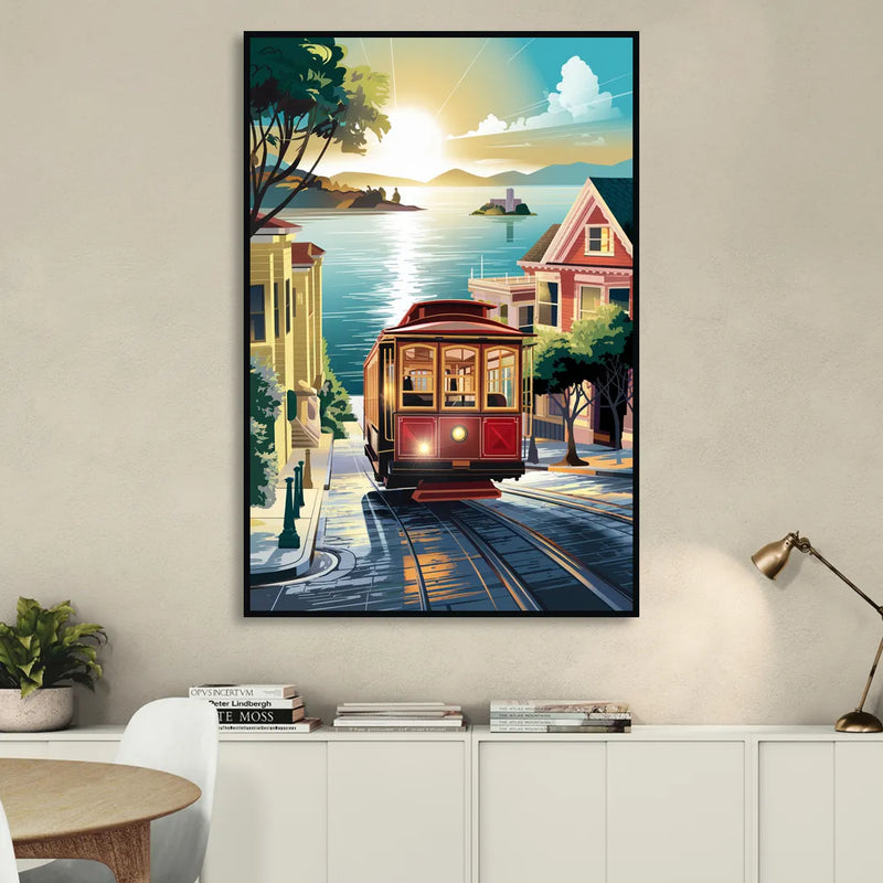San Francisco Cable Car Journey Sitting Room - Black Canvas Wall Art